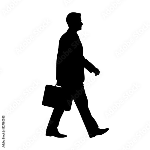 Black Silhouette Vector of Man Walking Sideways Holding Briefcase