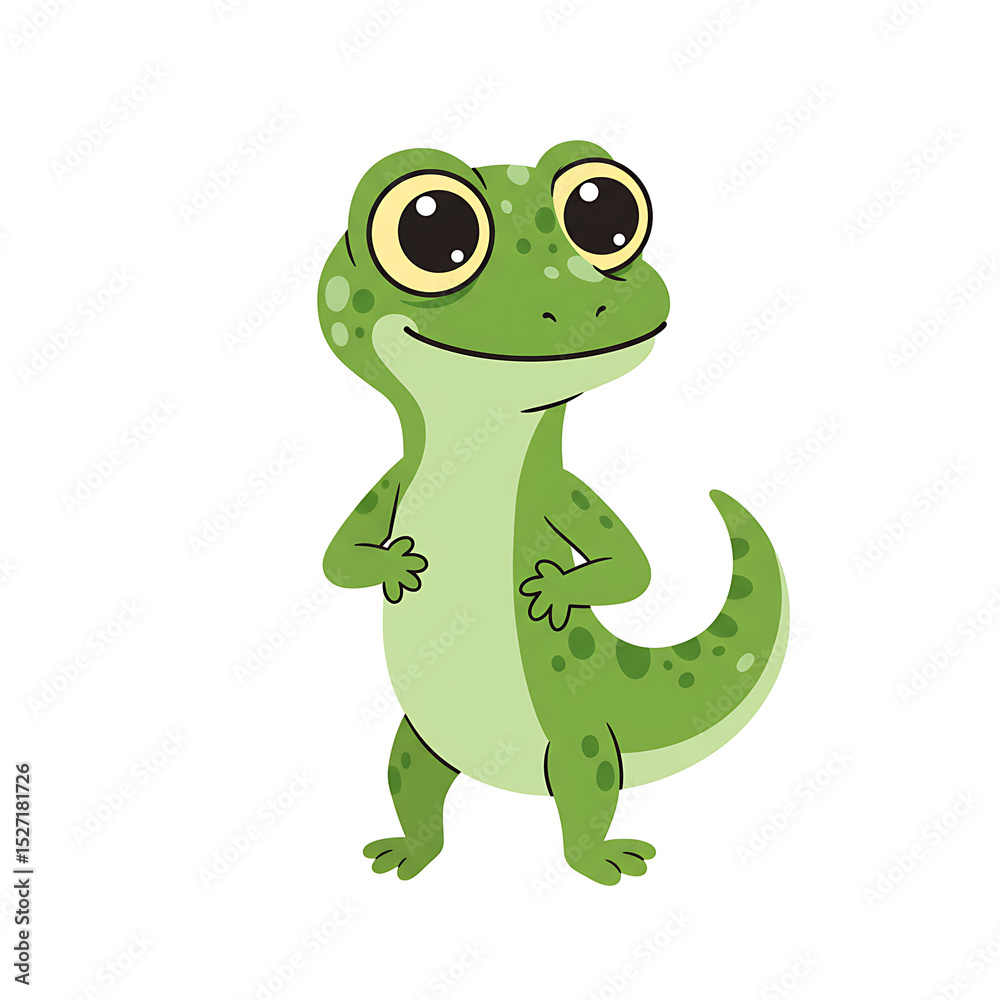 Fototapeta premium Adorable Cartoon Gecko Green Reptile Illustration