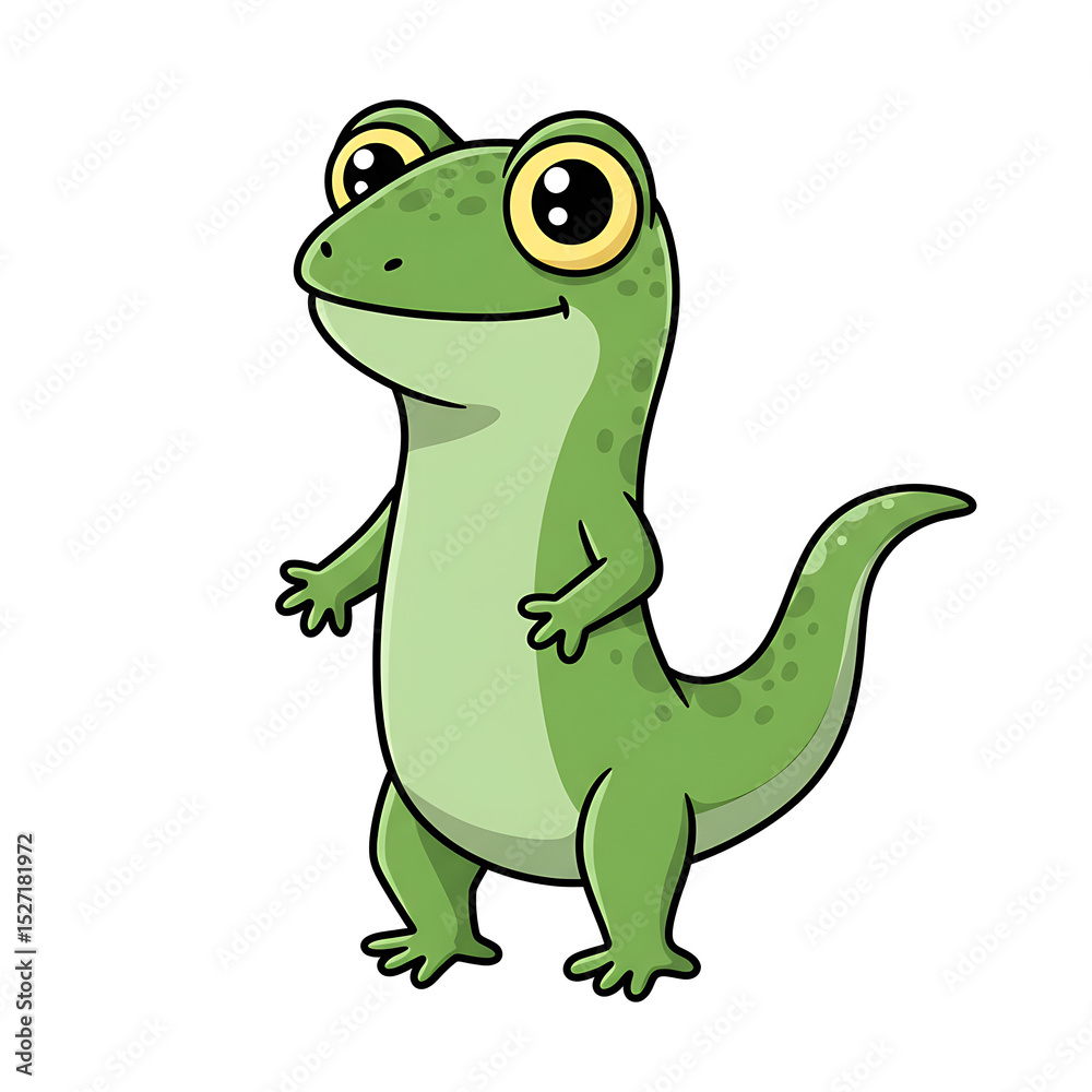 Naklejka premium Adorable Cartoon Gecko Illustration Green Reptile Character Design