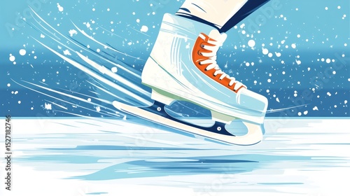 Ice Skater's Fast Glide on Frozen Lake photo