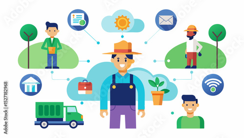 An AIpowered marketplace that connects farmers with surplus resources to those in need allowing for efficient resource allocation and promoting sustainability in the agricultural. Vector illustration