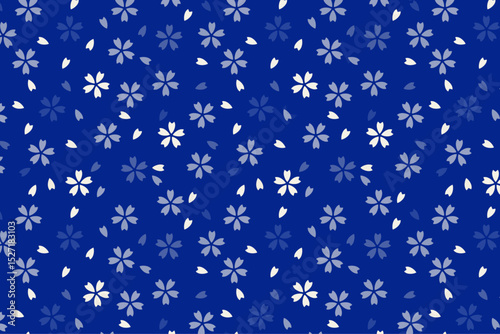 Blue cherry blossom background, Sakura print, Seamless Japanese pattern/青色の小桜の背景、かわいい日本の和柄模様