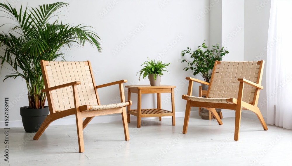 Fototapeta premium Modern wooden chairs and side table