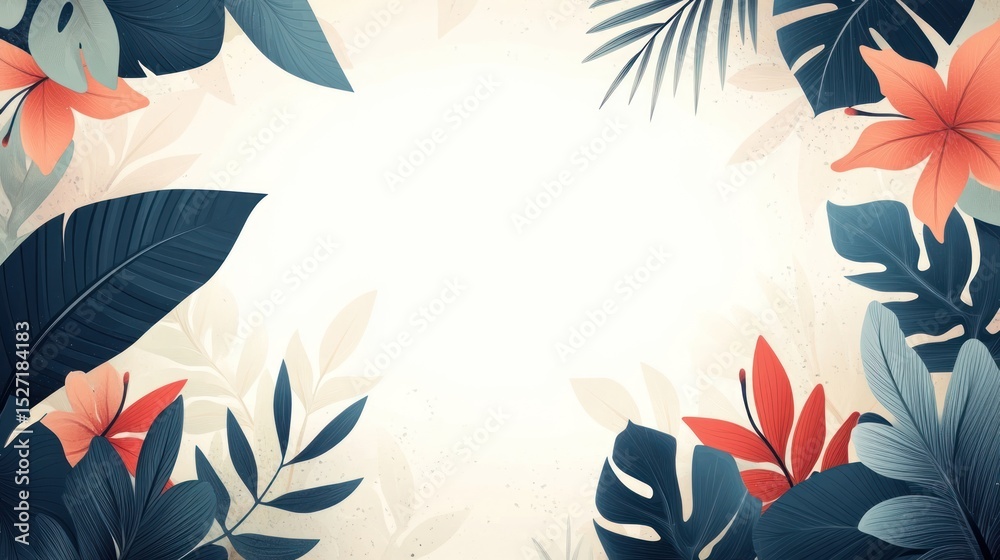 Fototapeta premium Tropical foliage border, blank space, nature background, graphic design, digital art, poster template