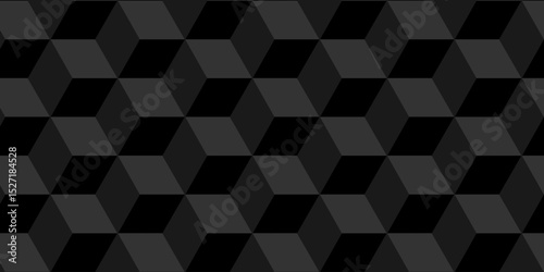 Abstract minimal Black cube square geometric tile hexagon mosaic wall grid wallpaper. black and gray geometric block cube structure texture background.	
