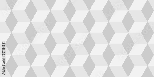 Abstract white cube geometric tile and mosaic wall grid hexagon technology wallpaper design. white, gray geometric block cube structure texture background.	