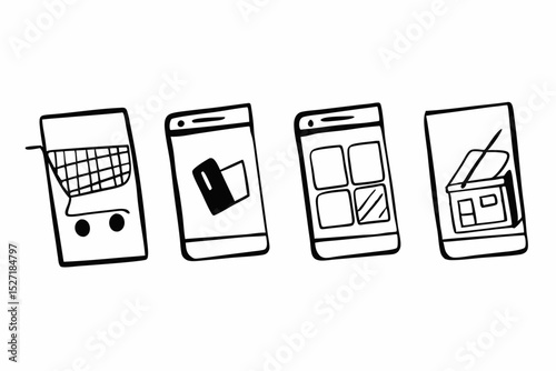 Mobile shopping apps icons set, clean cutout, png