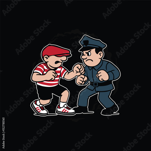 man ultras hooligan and police vector illustration design