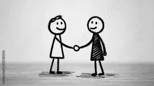 Stick figures shake hands and exchange business cards, highlighting the value of building strong professional connections and networking.

