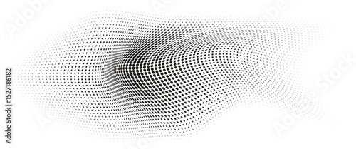 Flowing Wave Dot Halftone Pattern: Curve Gradient Shape on Transparent Background. Suitable for AI, Tech, Network, Digital, Science, and Technology Themes.