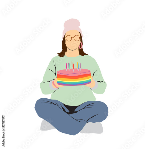 young women rainbow cake 