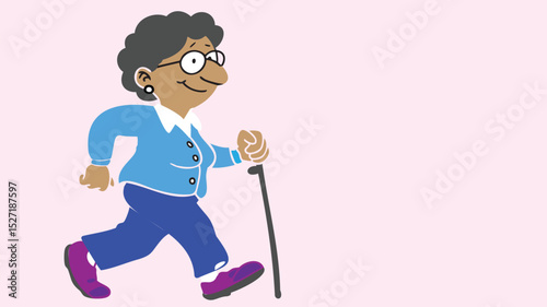 Senior woman walking, symbolizing early retirement planning with copy space