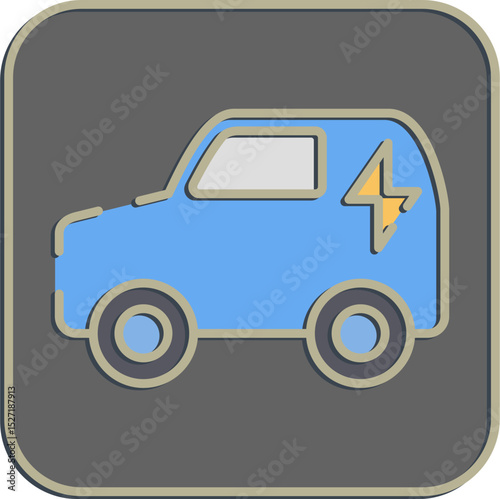 Icon electronic vehicle. Renewable energy elements. Icon in embossed style.