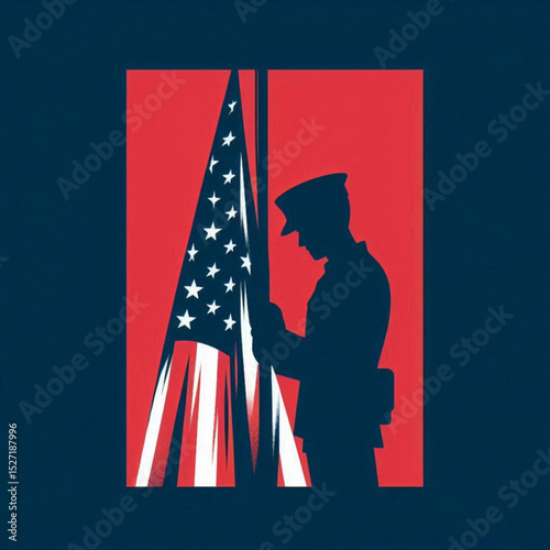 Silhouette of Soldier Saluting American Flag Memorial Day Tribute