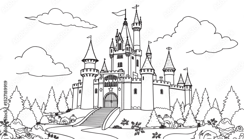 Fototapeta premium Royal Castle Outline for Colouring Book