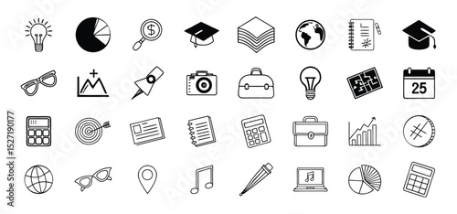 Hand drawn business and education icon set perfect for infographics educational content and financial presentations