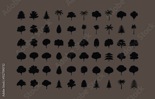 Collection of black silhouette tree icons