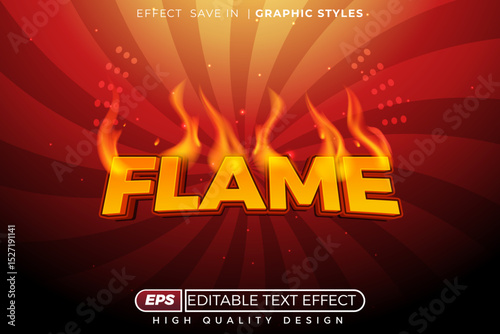 Editable 3d vector text effect flame with fire effect