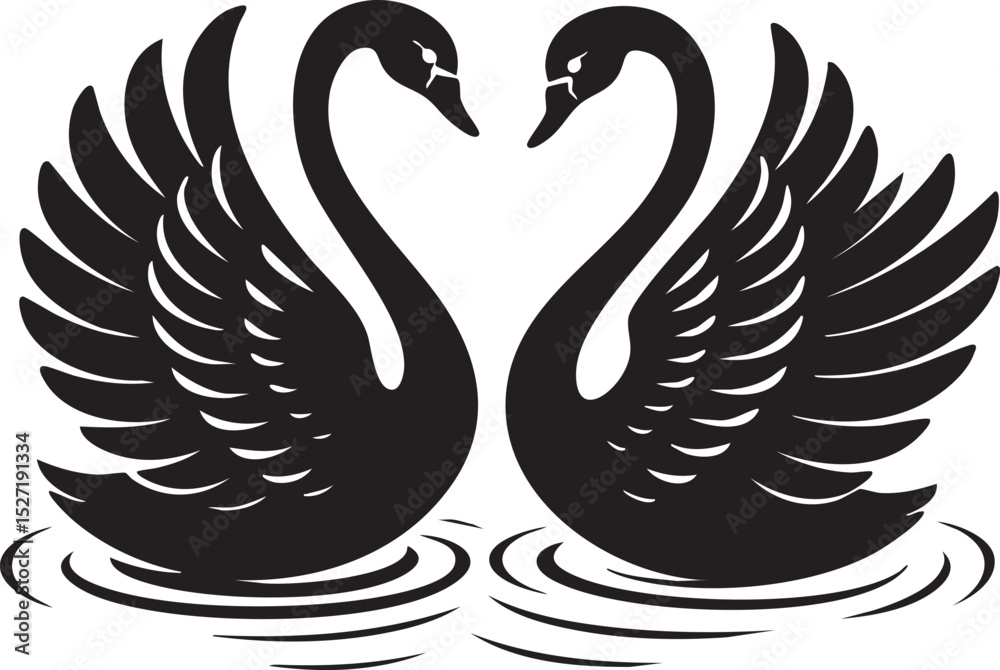 Fototapeta premium Two swan icons in Shilloute pattern style vector illustration