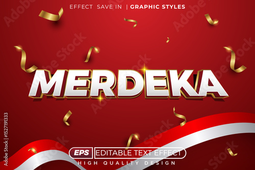 Editable 3d vector text effect merdeka for indonesia independence day