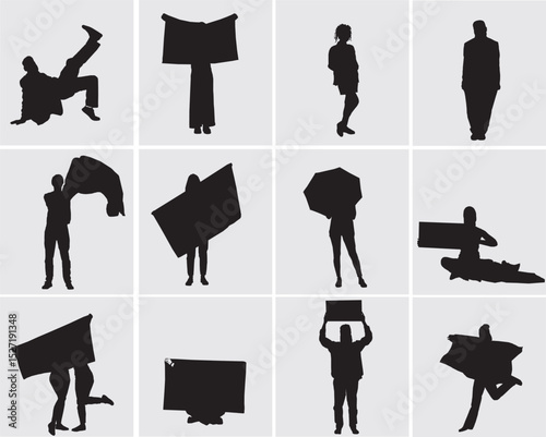 flat concept of different group of people collection of silhouettes holding LGBT flags sign of prude