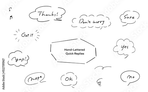 手書きの吹き出しつきテキストセット｜Hand-Lettered Quick Replies
