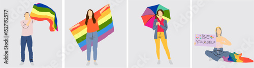 set of different people in pride celebration