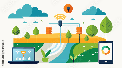 An advanced weather tracking system collects realtime data to predict the best time to plant and harvest crops increasing efficiency and minimizing losses.. Vector illustration