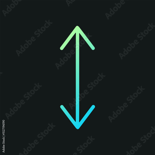 Cyan arrow points vertically both directions. Icon symbol illustration