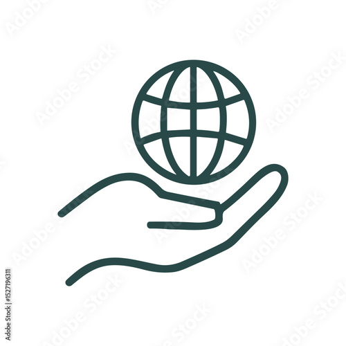 Globe delicately resting on an outstretched hand. Icon symbol illustration