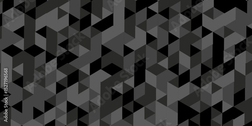 Abstract geometric wall tile and metal cube background triangle wallpaper. Seamless geometric pattern low polygon backdrop background. black diamond overlap polygonal background.	
