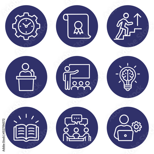 Nine professional development skills icons. Icon symbol illustration