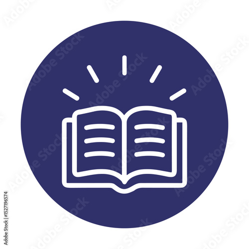 Open book radiating knowledge on purple. Icon symbol illustration