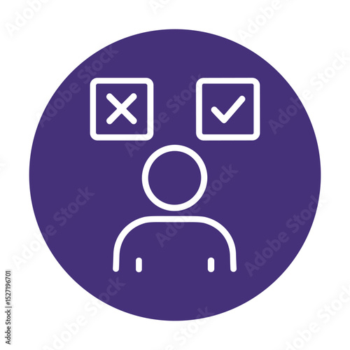 Person choosing between check and X. Icon symbol illustration