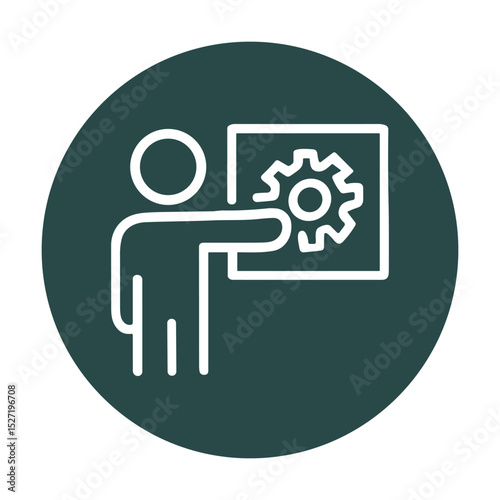 Person presenting project management process. Icon symbol illustration