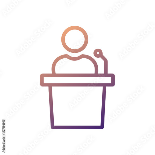 Speaker at podium with microphone icon. Icon symbol illustration
