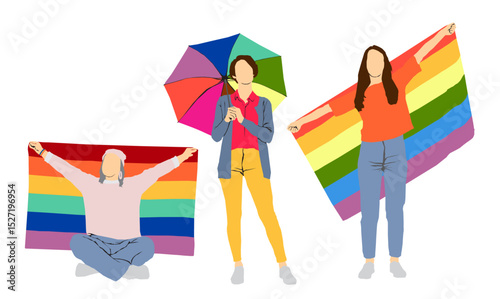 full isolated people with LGBT flags sign of pride 
