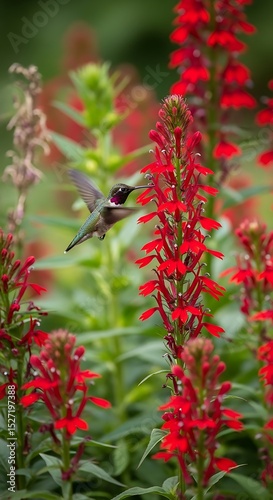 an image of cardinal flower with hummingbird