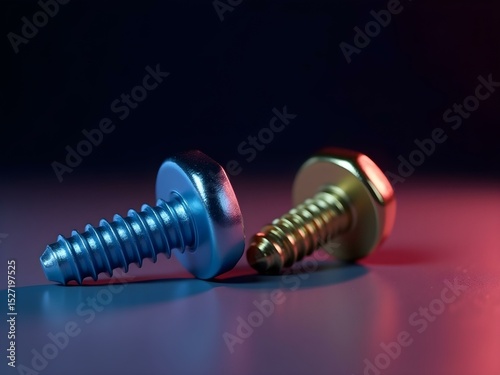 Wallpaper Mural Close - up of Metal Screws (Blue - Gold, Industrial Style, Light - Shadow Effect), for Mechanical Engineering, Hardware Product Display, Industrial Design, Maintenance Tool Material Torontodigital.ca