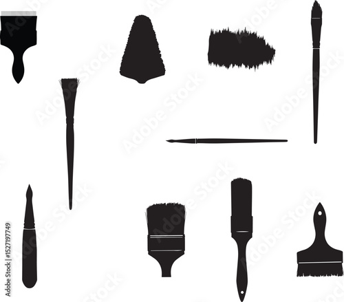 Artistic Black Silhouette Vector Collection of Various Paint Brushes