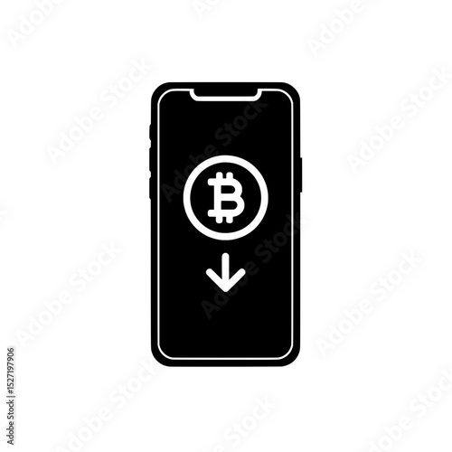 Smartphone with Bitcoin download arrow icon representing crypto wallet mobile transfer and payment