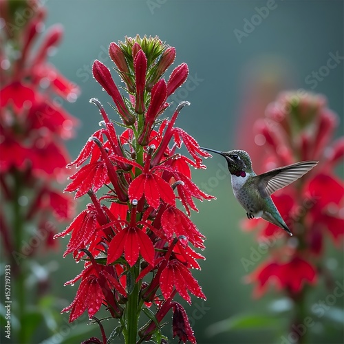 an image of cardinal flower with hummingbird
