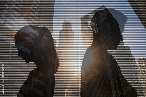 Tableau sur toile Man woman having disagreement argument rivalry  at work, Couple fighting standin