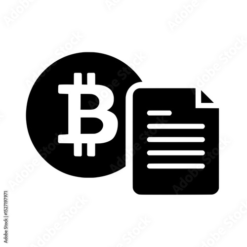 Circular icon featuring cryptocurrency file document with Bitcoin symbol for financial blockchain use