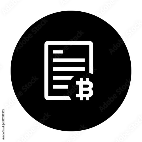 Document icon with Bitcoin symbol representing cryptocurrency contracts, invoices, or digital agreements