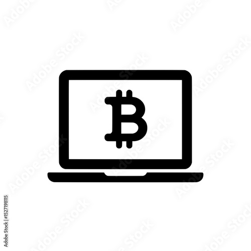 Minimal laptop with Bitcoin symbol icon for virtual currency and online digital payment systems