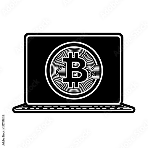 Detailed laptop with Bitcoin coin icon illustrating secure cryptocurrency transaction platform