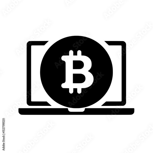 Circular Bitcoin icon displayed on laptop representing blockchain computing and digital economy