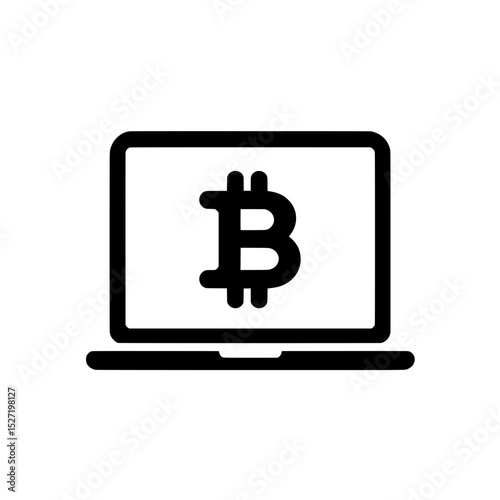 Laptop with Bitcoin symbol icon representing digital currency transactions and blockchain technology