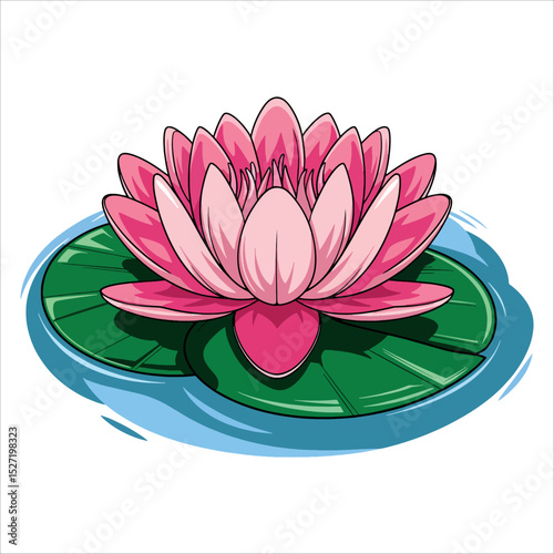 Lotus flower icon in cartoon vector style. Elegant bloom illustration for spiritual and nature themes.